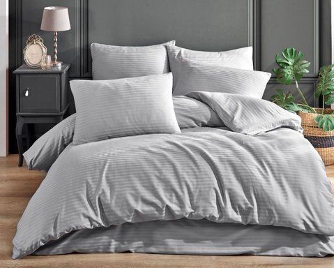 Постільна білизна з простирадлом на резинці 180x200 Charlotte Stripe Satin євро-розмір Silver Stripe Satin 96033223 фото