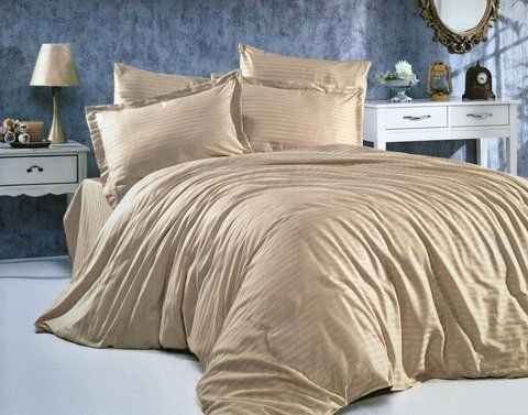 Постільна білизна Comfort Home Collection "Stripe Bej" сатин страйп євро-розмір бавовняна бежевого кольору Туреччина Comfort 114506 фото