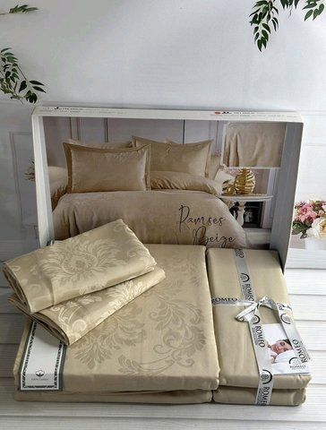 Постільна білизна Romeo Home "Ramses Beige" сатин бавовняна євро розмір Туреччина Ramses Beige 110062605 фото